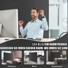 A man is celebrating in front of a computer, with three scenarios of the product being used shown below: in a bedroom, an office, and a kitchen/dining area. Náhled obrázku produktu