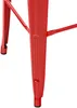 A close-up view of the red metal legs of a bar stool. Podgląd zdjęcia produktu