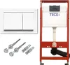 A white toilet flush plate, a red toilet cistern frame, and mounting hardware are displayed against a white background. Podgląd zdjęcia produktu