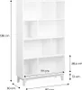 A white bookshelf with dimensions indicated by measurement lines and text. Produktbild-Vorschau
