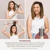 A collage showing a woman using a hair styling tool and the final result, with descriptive text. Voir les images du produit