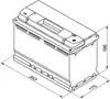 A technical drawing of a car battery with dimensions indicated. Produktbild-Vorschau