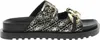 A studio shot of a black Guess sandal with gold chain detail. Podgląd zdjęcia produktu