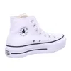 A white Converse Chuck Taylor All Star high-top sneaker with a platform sole, shown from the side against a white background. Voir les images du produit