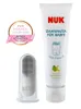 A NUK baby toothpaste and finger toothbrush set is displayed against a white background, with a promotional award badge. Anteprima dell’immagine prodotto