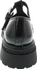 A rear view of a black patent leather platform shoe with a buckle strap. Produktbild-Vorschau