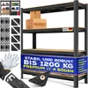 A product image showcasing a shelving unit with various accessories and marketing text. Produktbild-Vorschau