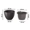 Two planters are shown side-by-side with dimensions indicated by measurement lines and text. Produktbild-Vorschau