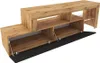 A modern TV stand with an asymmetrical design, featuring open shelves and cabinets with lift-up doors. Anteprima dell’immagine prodotto