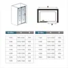 A size chart for shower enclosures with diagrams and dimensions. Produktbild-Vorschau