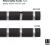 A comparison image showing a coat rack with retractable hooks in both the 'before' (hooks extended) and 'after' (hooks retracted) states. Anteprima dell’immagine prodotto