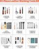 A collage of different leather working tools and accessories, organized into nine distinct sections. Náhľad obrázku produktu