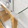 A close-up view of a shower enclosure corner, showing the frame and glass panel. Produktbild-Vorschau