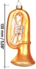 A golden tuba-shaped Christmas ornament with glitter accents and a measurement scale on the left. Voir les images du produit
