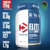 A Dymatize Elite 100% Whey protein powder container with nutritional information displayed on the left side. Anteprima dell’immagine prodotto