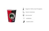 A coffee cup with accompanying feature icons and text. Produktbild-Vorschau