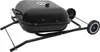 A black charcoal grill with wheels on a white background. Podgląd zdjęcia produktu