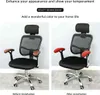 Two office chairs shown side-by-side, one before and one after the installation of red armrest covers. Produktbild-Vorschau