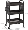 A black three-tier rolling cart with dimensions indicated. Produktbild-Vorschau