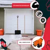 A snow shovel and broom are placed in front of a garage door with snow on the ground. There are orange planters on either side. The image has overlaid text and icons. Náhľad obrázku produktu