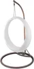 A white hanging chair with a bronze stand on a white background. Produktbild-Vorschau