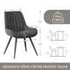 A diagram showing the dimensions of a chair and a table with a chair, along with a weight limit icon. Voir les images du produit