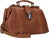 A brown leather handbag is shown from a front-side angle against a white background. Podgląd zdjęcia produktu