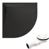 A black shower tray and a white drain siphon are shown against a white background. Produktbild-Vorschau