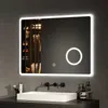 A modern bathroom vanity with a rectangular sink and a large LED mirror above it. Produktbild-Vorschau