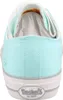 The back view of a pair of aqua canvas sneakers with white laces and soles. Produktbild-Vorschau