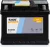 A studio shot of a black car battery with a label showing product details. Produktbild-Vorschau