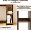 A close-up of a wooden shelf unit with books and a vase, and a separate image showing a shelf with a dashed outline. Produktbild-Vorschau