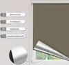 A roller blind is shown partially unrolled, revealing a silver reflective layer. To the left, there are four feature callouts with icons and German text. Produktbild-Vorschau