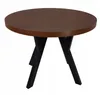 A round dining table with a dark wood top and black metal legs, isolated on a white background. Náhled obrázku produktu