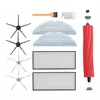 A collection of replacement parts for a robotic vacuum cleaner, including brushes, filters, and cleaning cloths, laid out on a white background. Produktbild-Vorschau