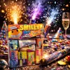 A festive scene with fireworks, confetti, and a glass of champagne, featuring a pack of fireworks. Náhled obrázku produktu