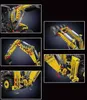 Collage of close-up images showing different functional parts of a yellow construction vehicle toy. Voir les images du produit