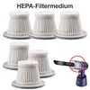 A collection of HEPA filters for a vacuum cleaner, with a small inset image of the vacuum cleaner itself. Produktbild-Vorschau