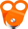 An orange pulley block with a silver wheel and bolt, isolated on a white background. Náhled obrázku produktu
