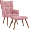 A pink velvet armchair and ottoman set on a white background. Produktbild-Vorschau