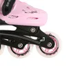 Close-up view of the wheels and frame of a pink inline skate. Produktbild-Vorschau