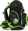A side view of a black and green backpack with a geometric pattern. Náhled obrázku produktu