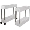 Two white, two-tiered storage carts with wheels on a white background. Náhled obrázku produktu