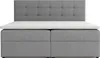 A front view of a gray boxspring bed with a tufted headboard. Voir les images du produit