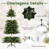 Collage of images showing details of an artificial Christmas tree, including its parts, assembly, and stand. Náhled obrázku produktu
