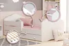 A child's bed with close-up details highlighted by arrows. Produktbild-Vorschau