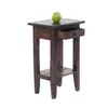 A dark brown wooden side table with a single drawer and a shelf below, topped with a green apple. Produktbild-Vorschau