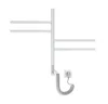 A white electric towel rack with four folding arms, a control panel, and a coiled power cord plugged into a wall socket. Podgląd zdjęcia produktu