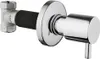 A chrome-plated plumbing valve with a black corrugated sleeve and a T-shaped fitting. Produktbild-Vorschau