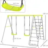 A diagram showing a children's swing set with dimensions and measurements. Produktbild-Vorschau